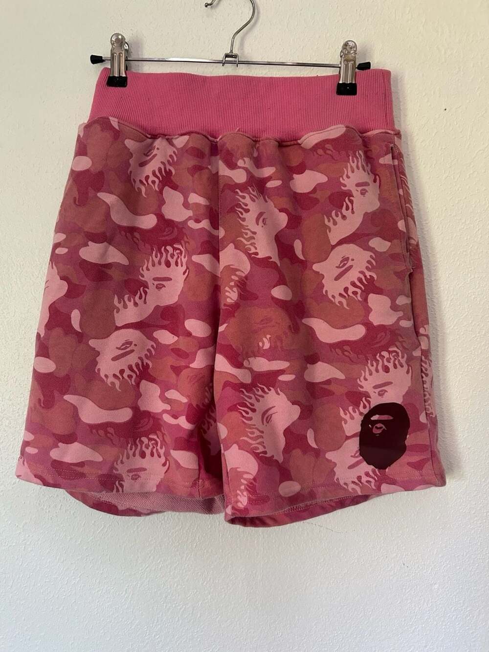 A Bathing Ape BAPE Pink Fire Camo Flame Sweat Shorts